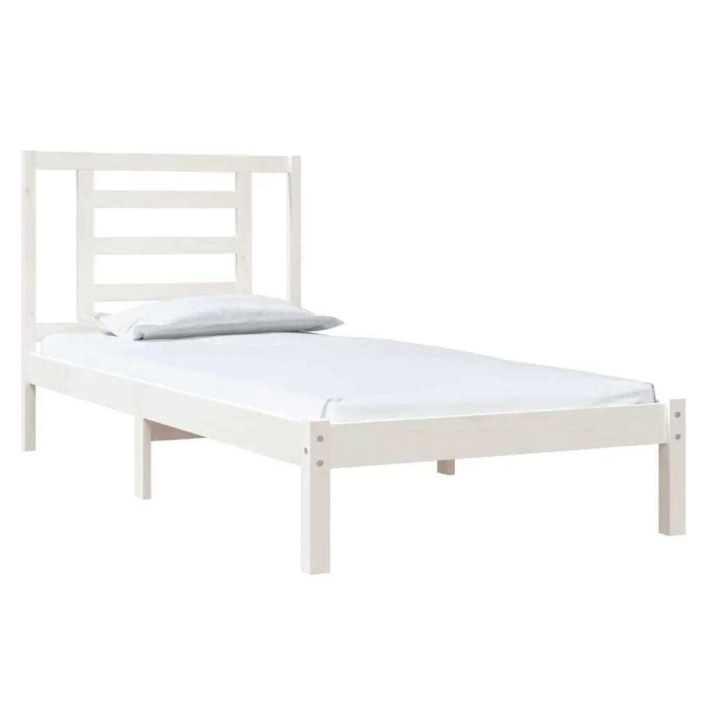 Solid Pine Wood Bed Frame 90x190 cm White with Headboard