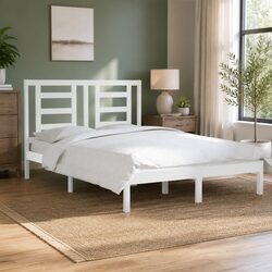 White Bed Frame 150x200 cm Solid Pine Wood with Headboard