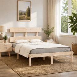 King Bed Frame 183x203 cm Solid Pine Wood Bedroom Furniture Brown Wooden Base
