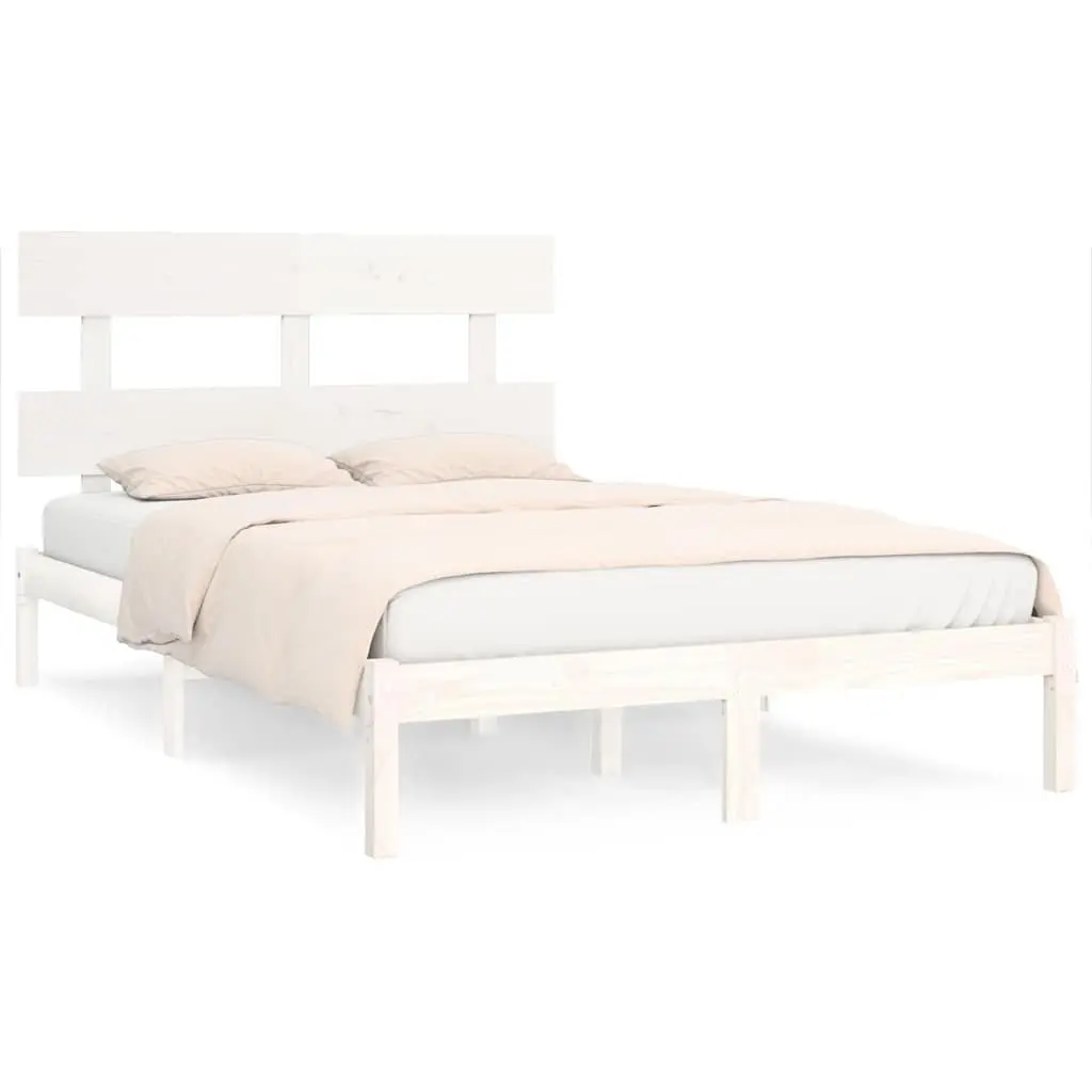 King Bed Frame Solid Pine Wood 183x203 cm White