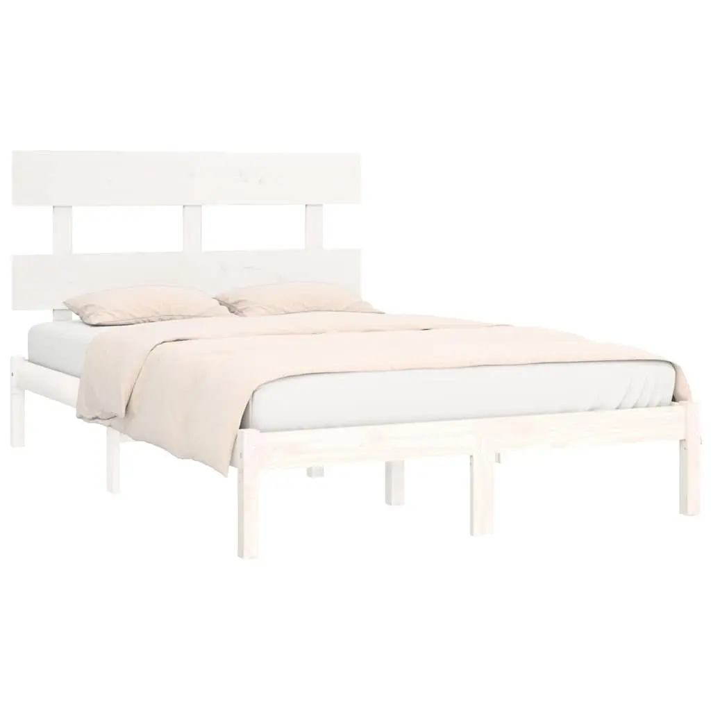 King Bed Frame Solid Pine Wood 183x203 cm White