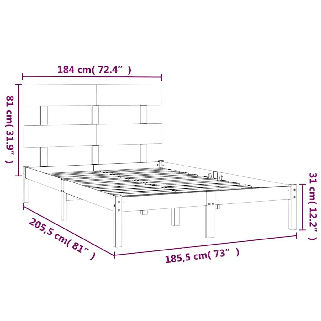 King Bed Frame Solid Pine Wood 183x203 cm White
