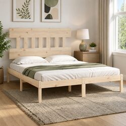 Solid Wood King Bed Frame 183x203cm in Brown