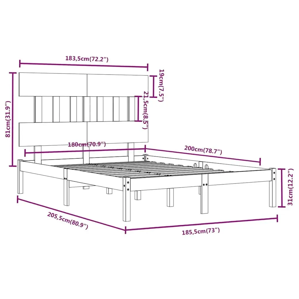 Solid Wood King Bed Frame 183x203cm in Brown