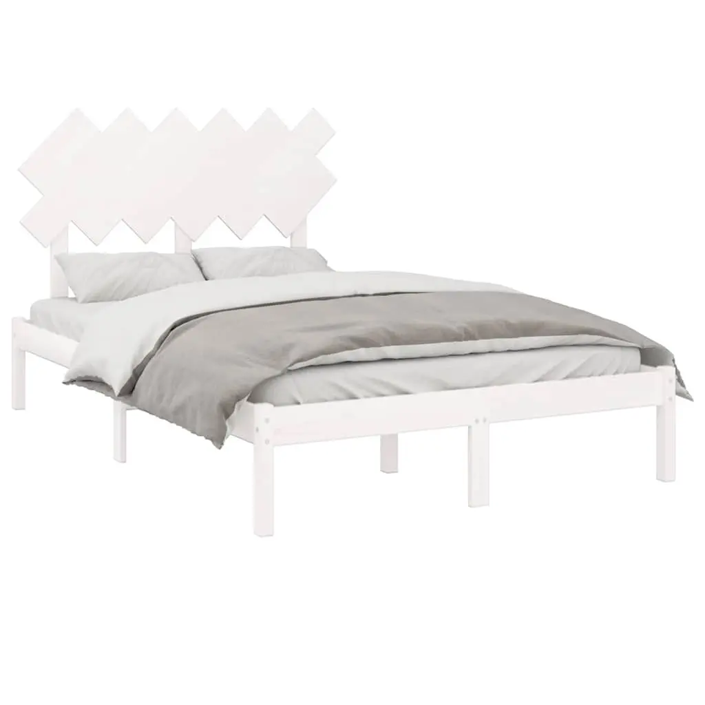 Solid Pine Wood Bed Frame in White 135x190 cm