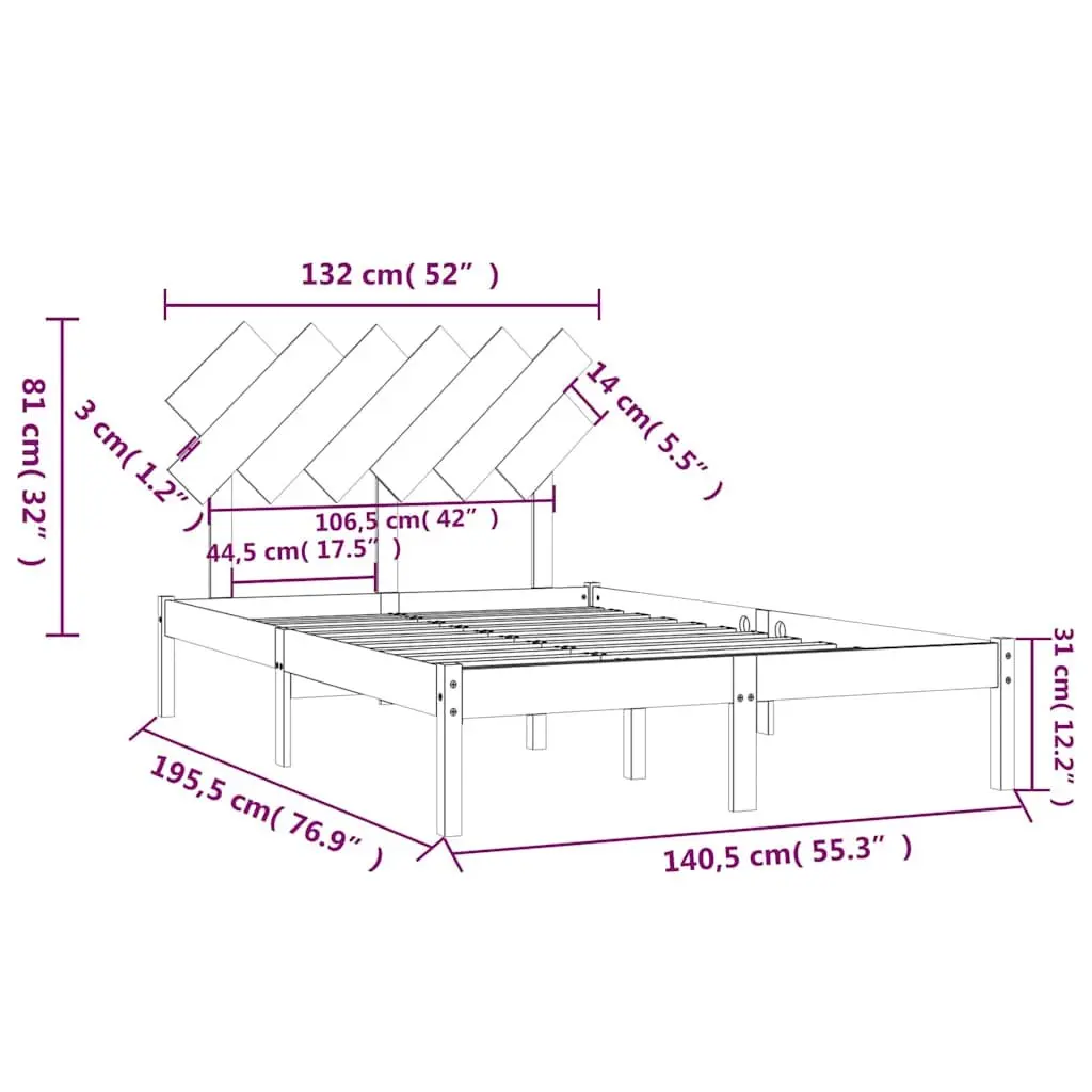 Solid Pine Wood Bed Frame in White 135x190 cm