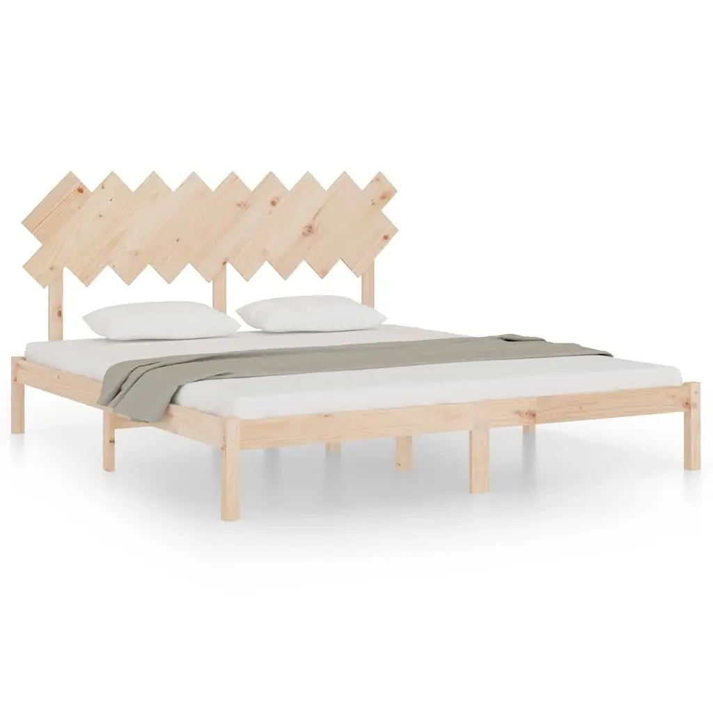 Solid Pine Wood King Bed Frame with Headboard 183x203cm