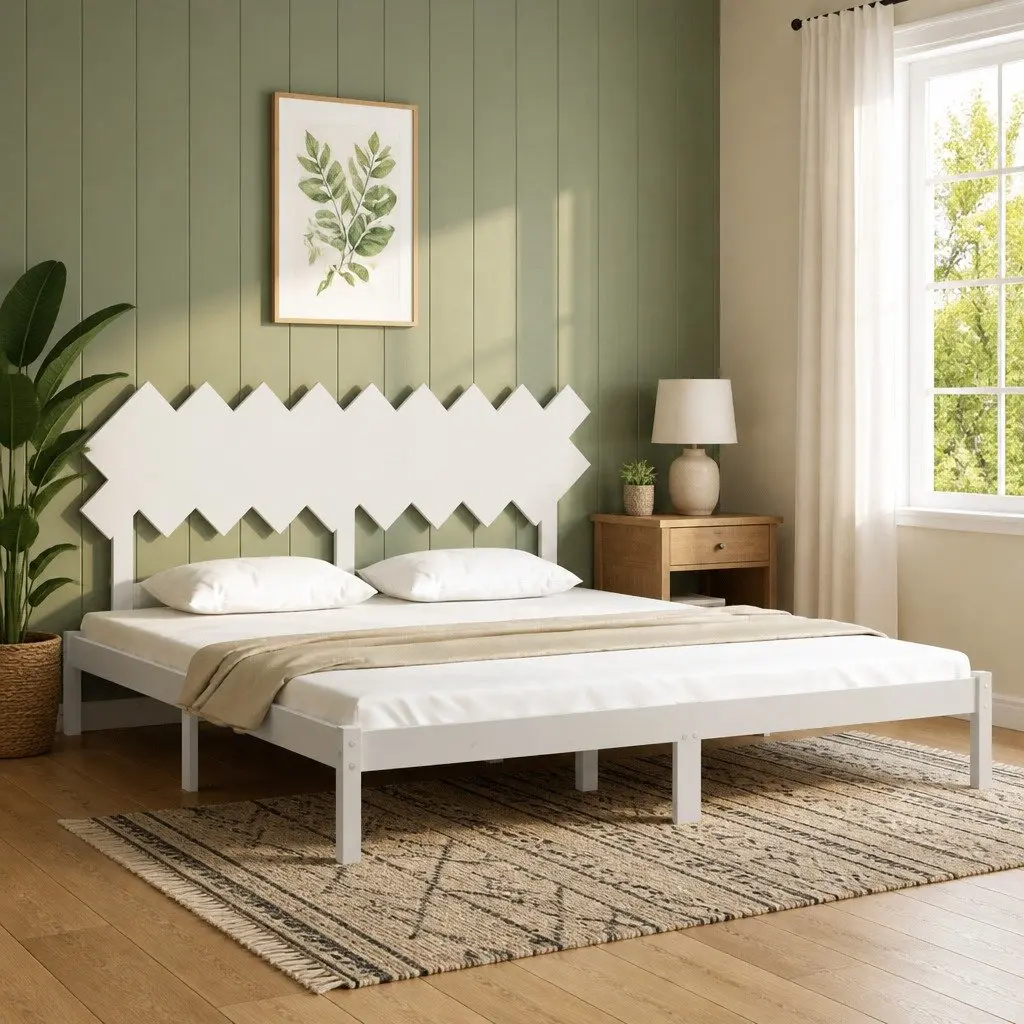 White King Bed Frame Made of Solid Pine Wood