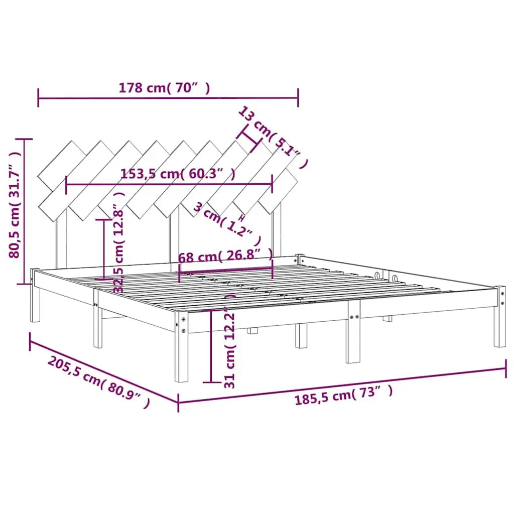 White King Bed Frame Made of Solid Pine Wood