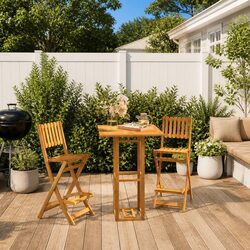 3 Piece Brown Solid Acacia Wood Outdoor Bar Set