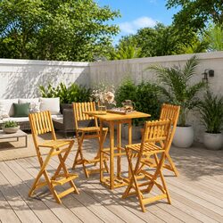 5 Piece Outdoor Bar Set Brown Acacia Garden Patio Furniture