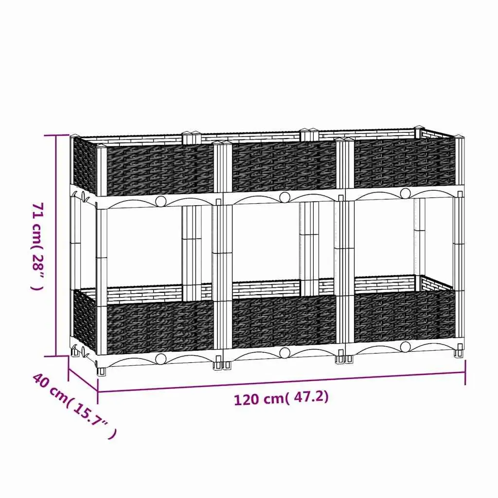 Two-Shelf Raised Garden Bed 120x40x71cm Grey