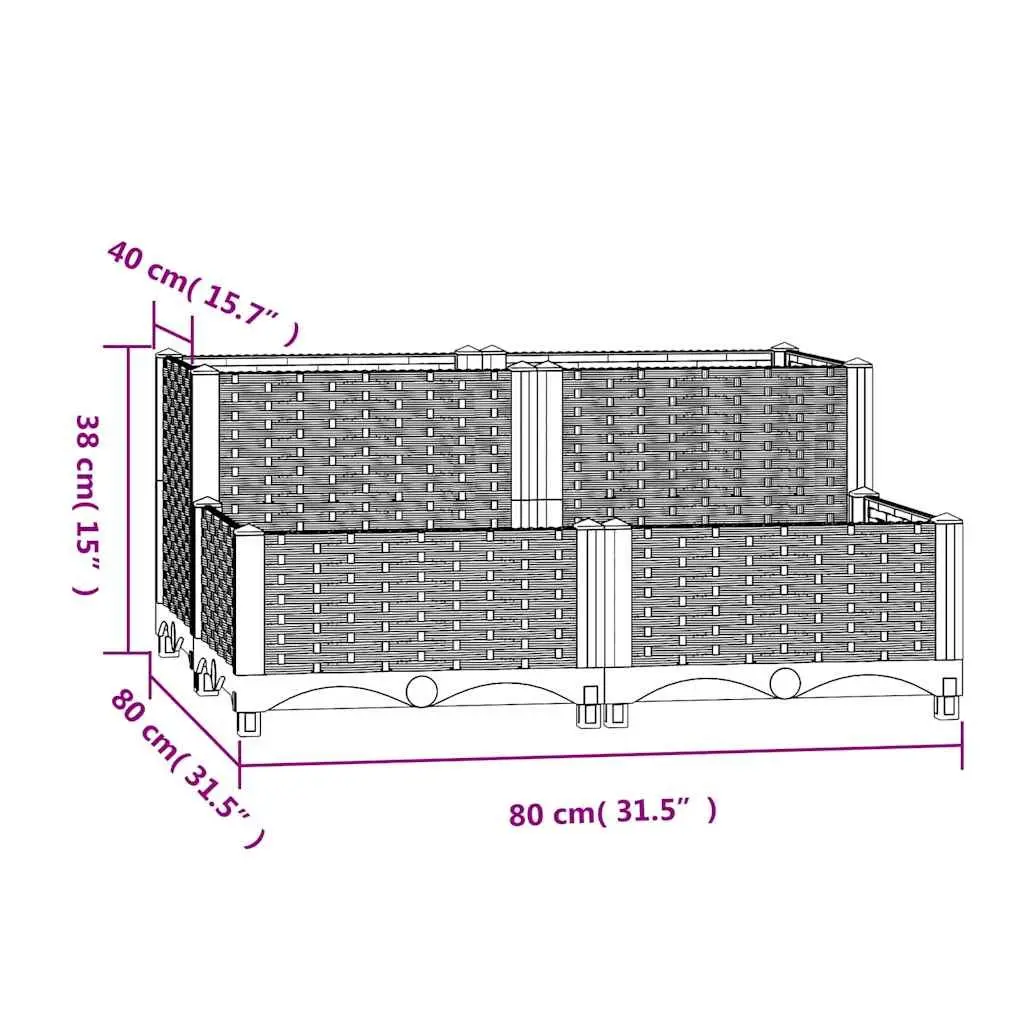Grey Polypropylene Raised Garden Bed 80x80x38cm