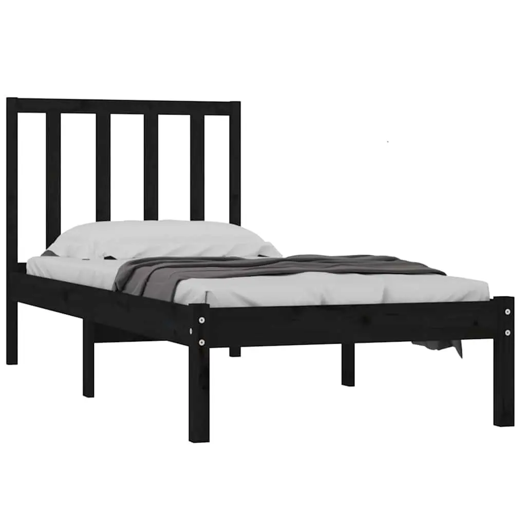 Solid Pine Wood Bed Frame 90x190 cm in Black