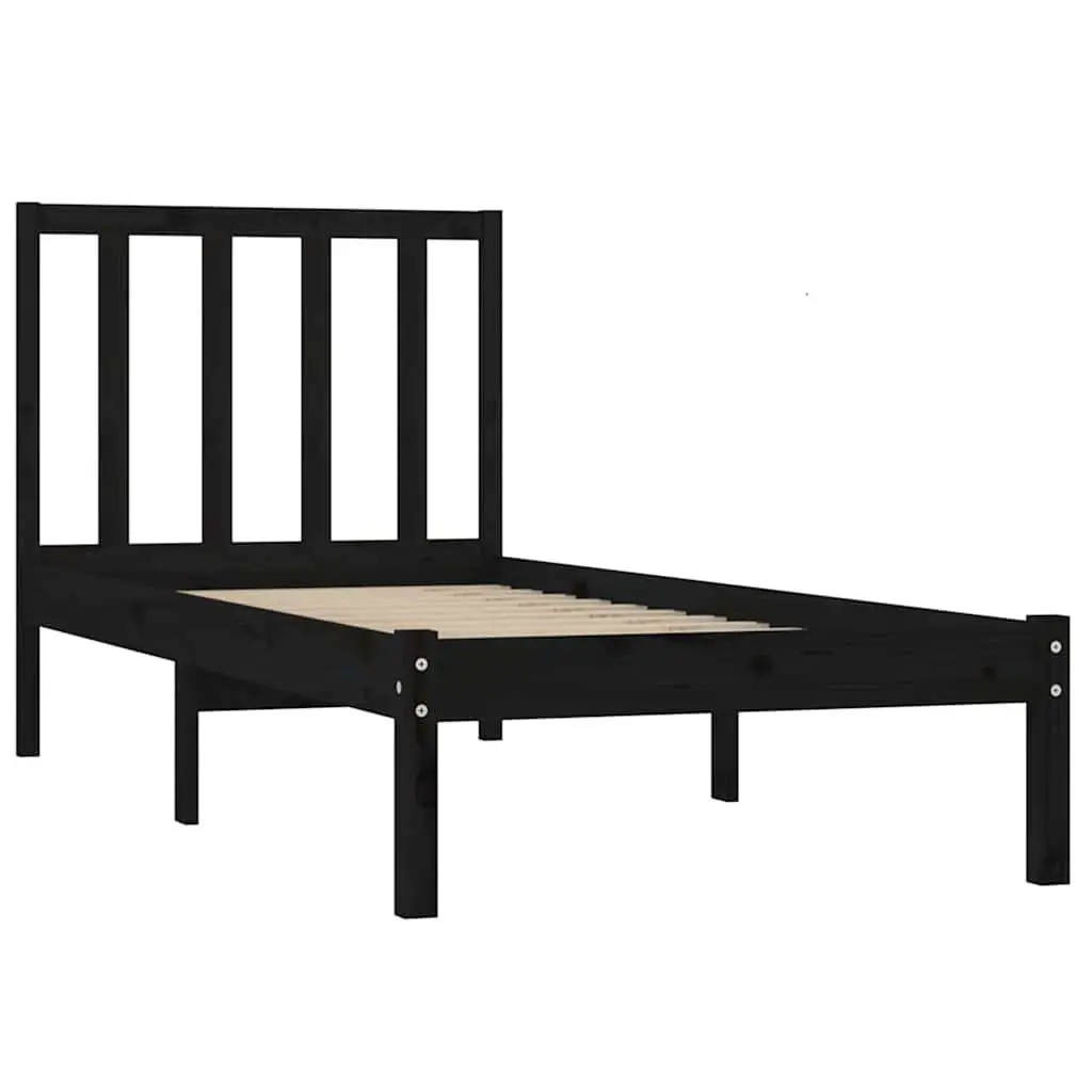 Solid Pine Wood Bed Frame 90x190 cm in Black
