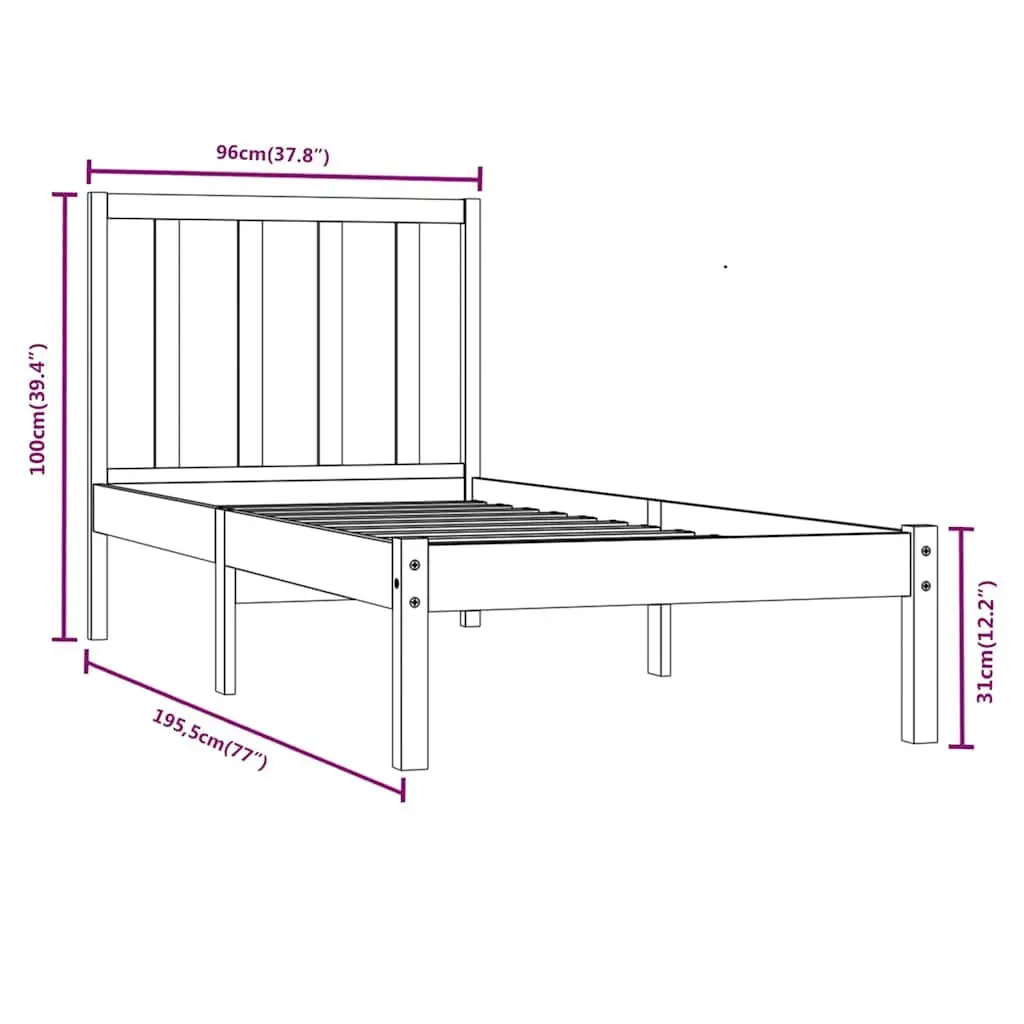 Solid Pine Wood Bed Frame 90x190 cm in Black