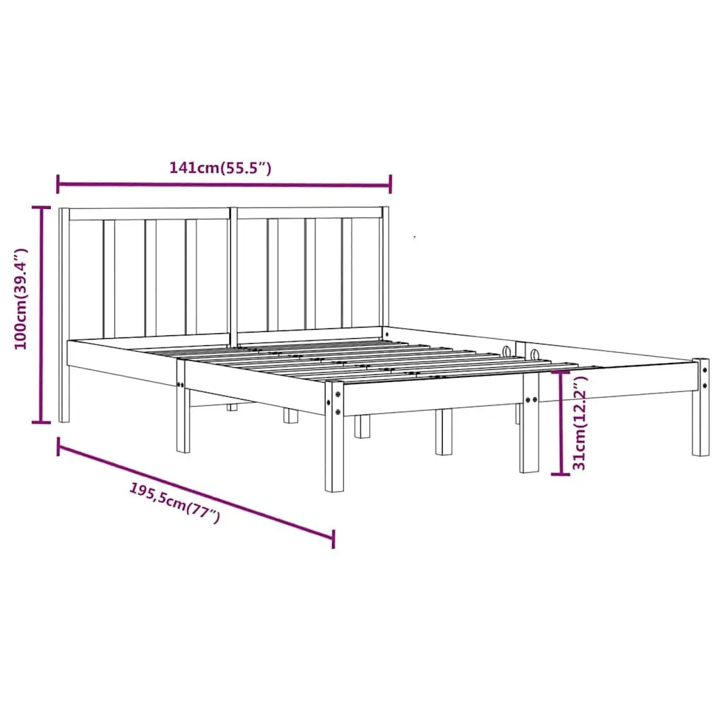 Black Solid Pine Wood Bed Frame 135x190 cm with Headboard