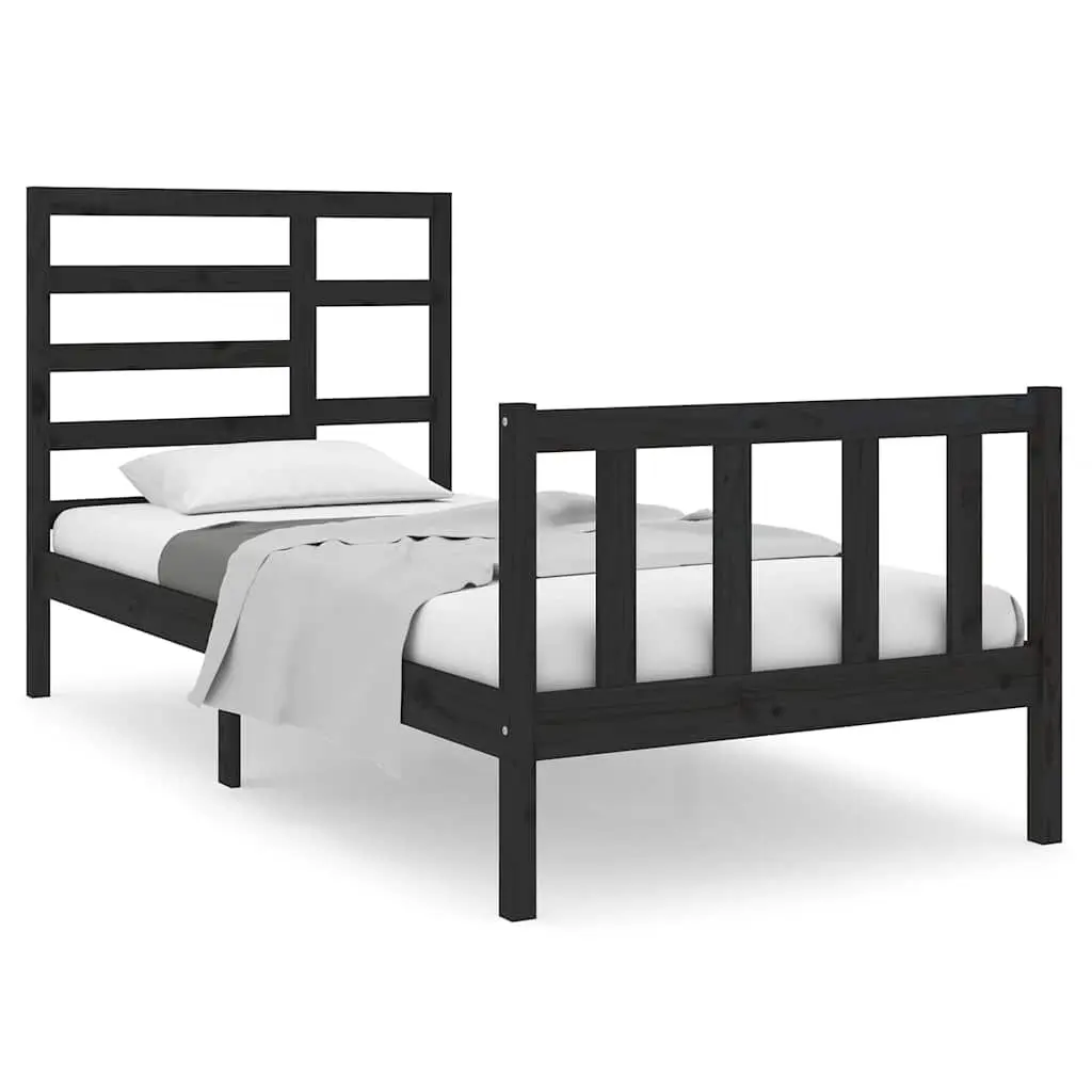 Black Solid Pine Single Bed Frame with Headboard