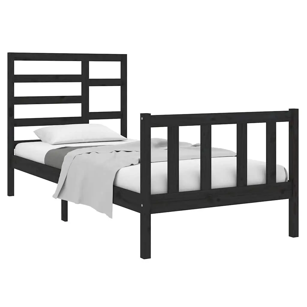 Black Solid Pine Single Bed Frame with Headboard