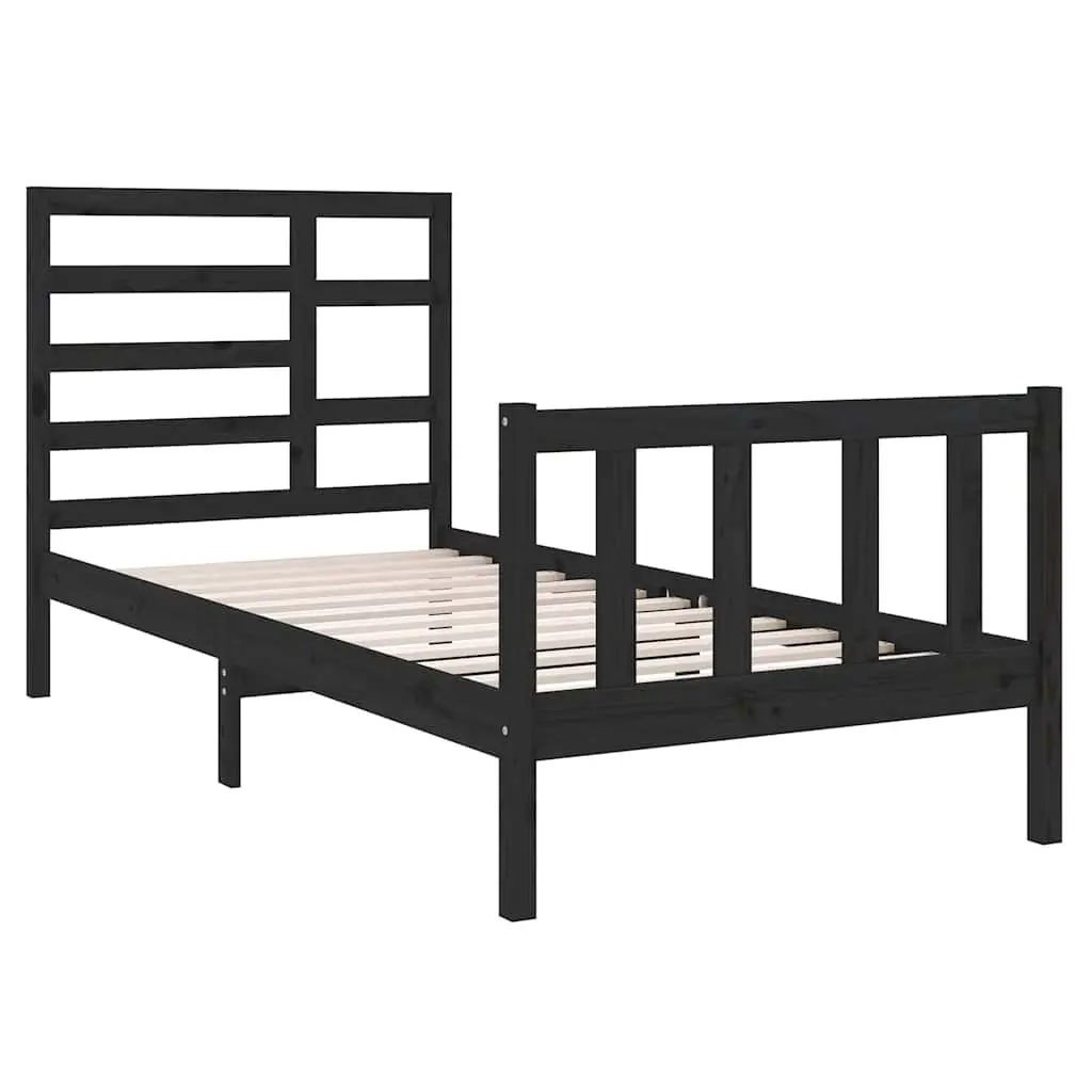 Black Solid Pine Single Bed Frame with Headboard