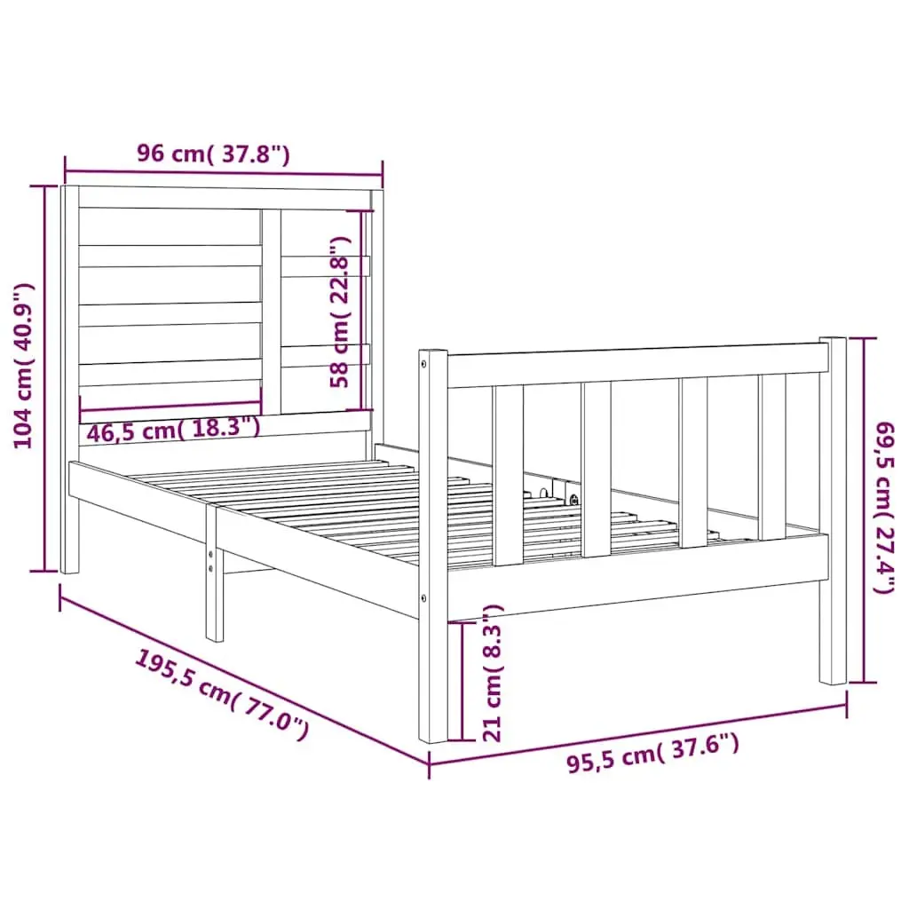 Black Solid Pine Single Bed Frame with Headboard