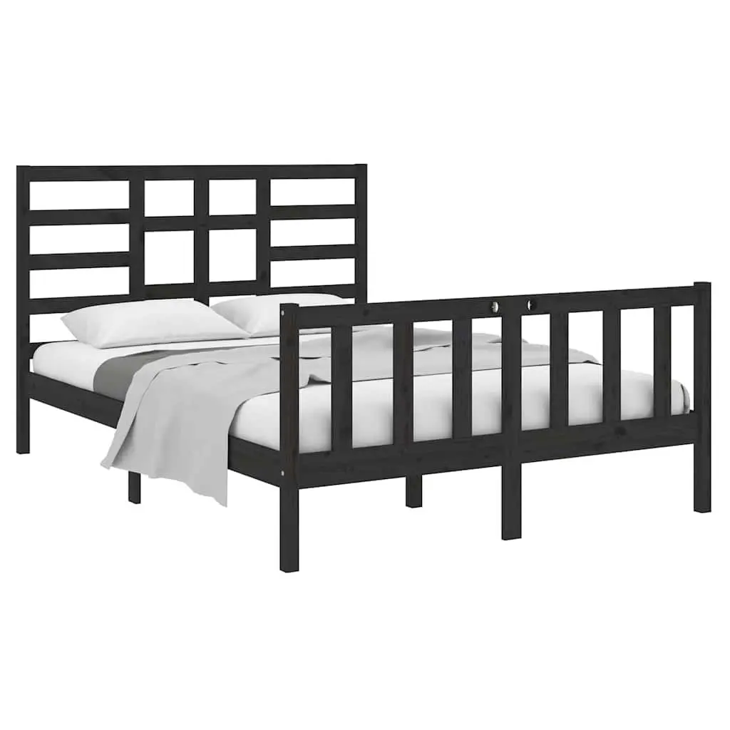 Bed Frame Solid Pine Wood 135x190 cm Black