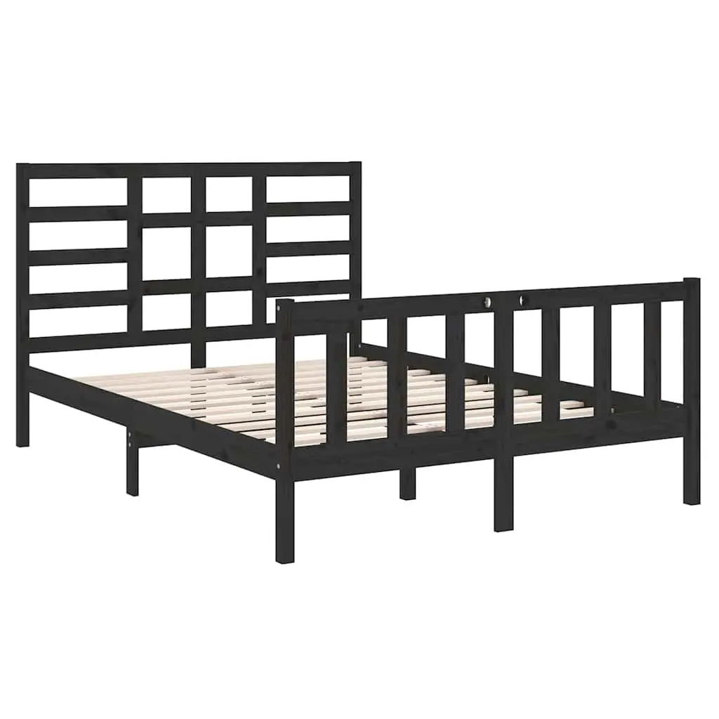 Bed Frame Solid Pine Wood 135x190 cm Black