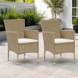 Beige Outdoor Dining Chairs Set of 2 with Cushions