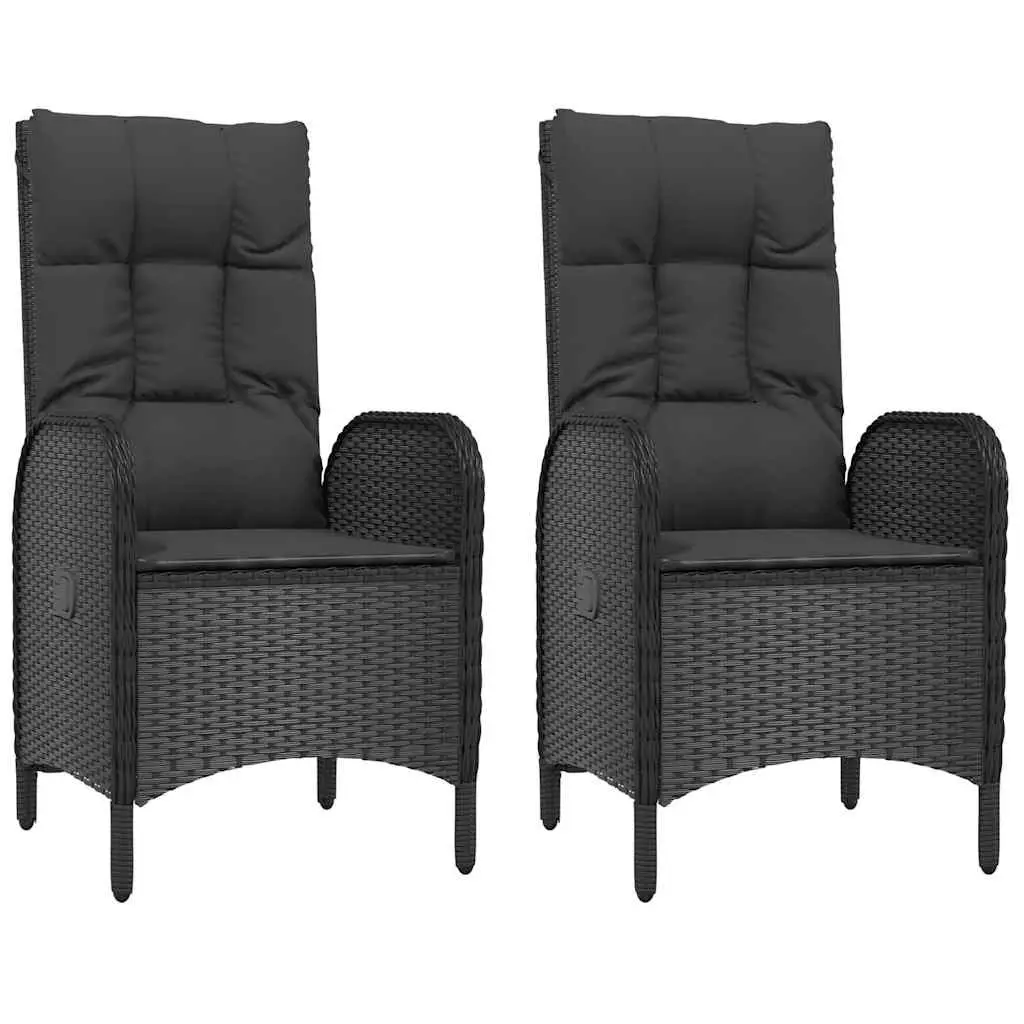 Outdoor Chairs 2 pcs Poly Rattan Black Garden Seating Curved Backrest Armrest