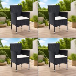 Set of 4 Black Poly Rattan Outdoor Dining Chairs