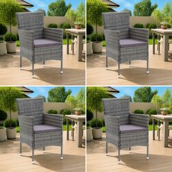 Grey Rattan Armchair Set of 4 for Outdoor Dining