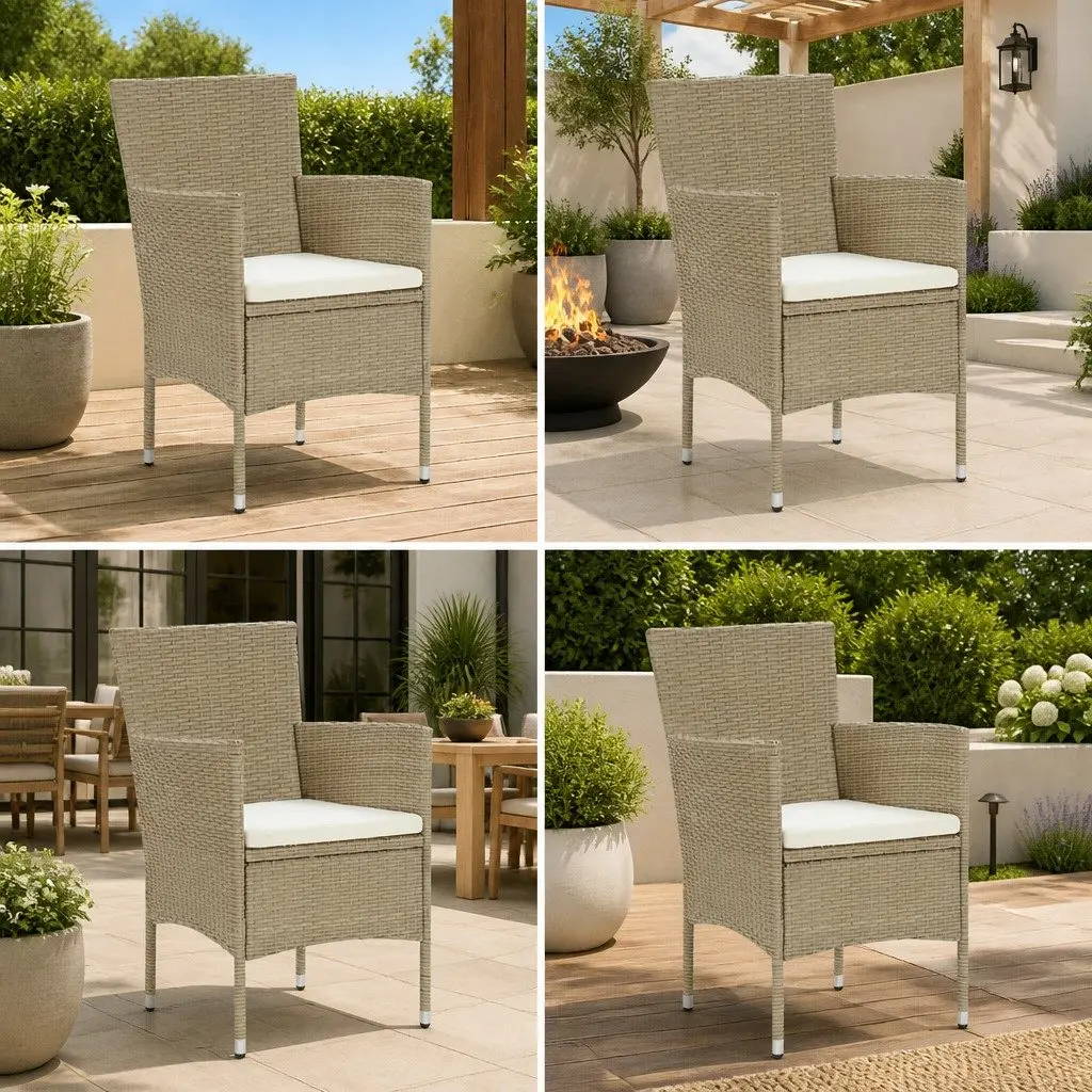 Outdoor Dining Chairs 4 pcs Garden Seating Set Hand-Woven PE Rattan with