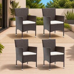 Stylish Set of 4 Brown Outdoor Dining Chairs with Cushions
