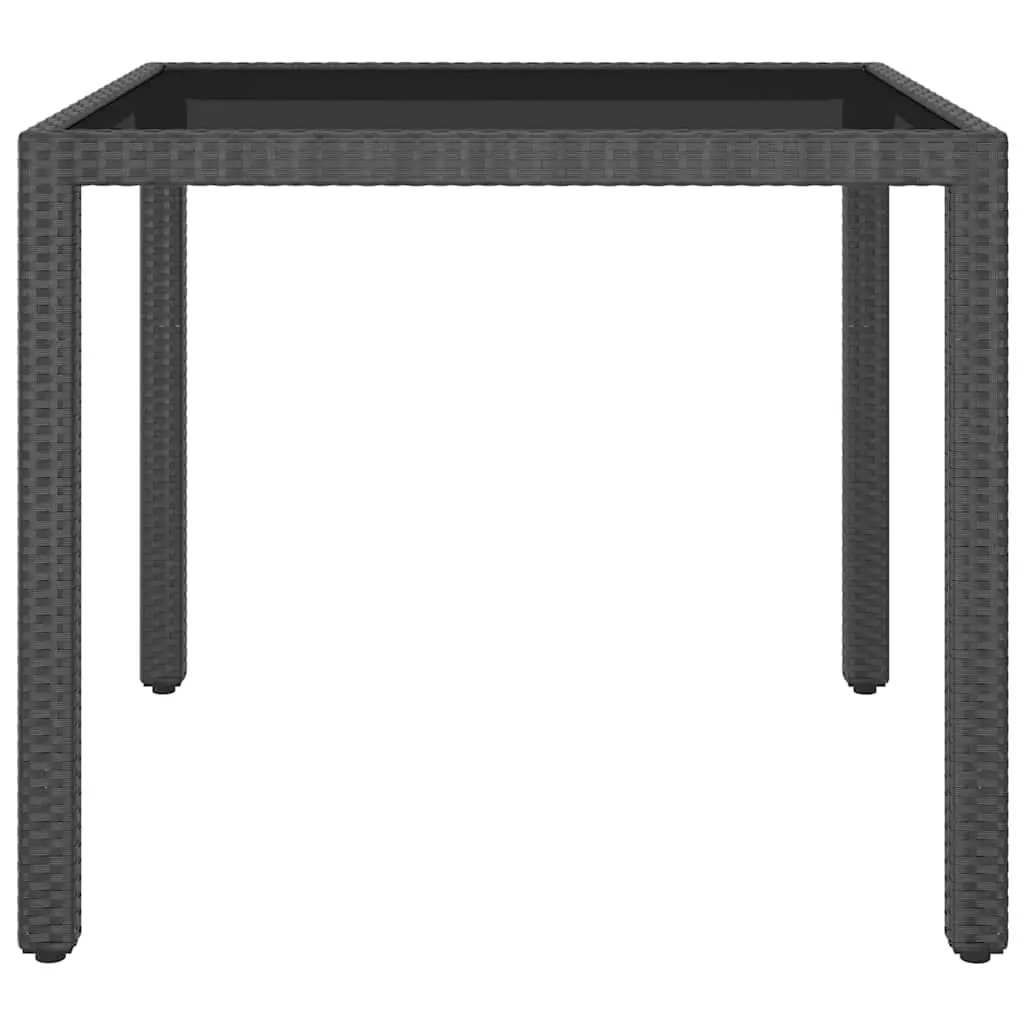 Garden Table Poly Rattan 90x90x75cm Black Tempered Glass