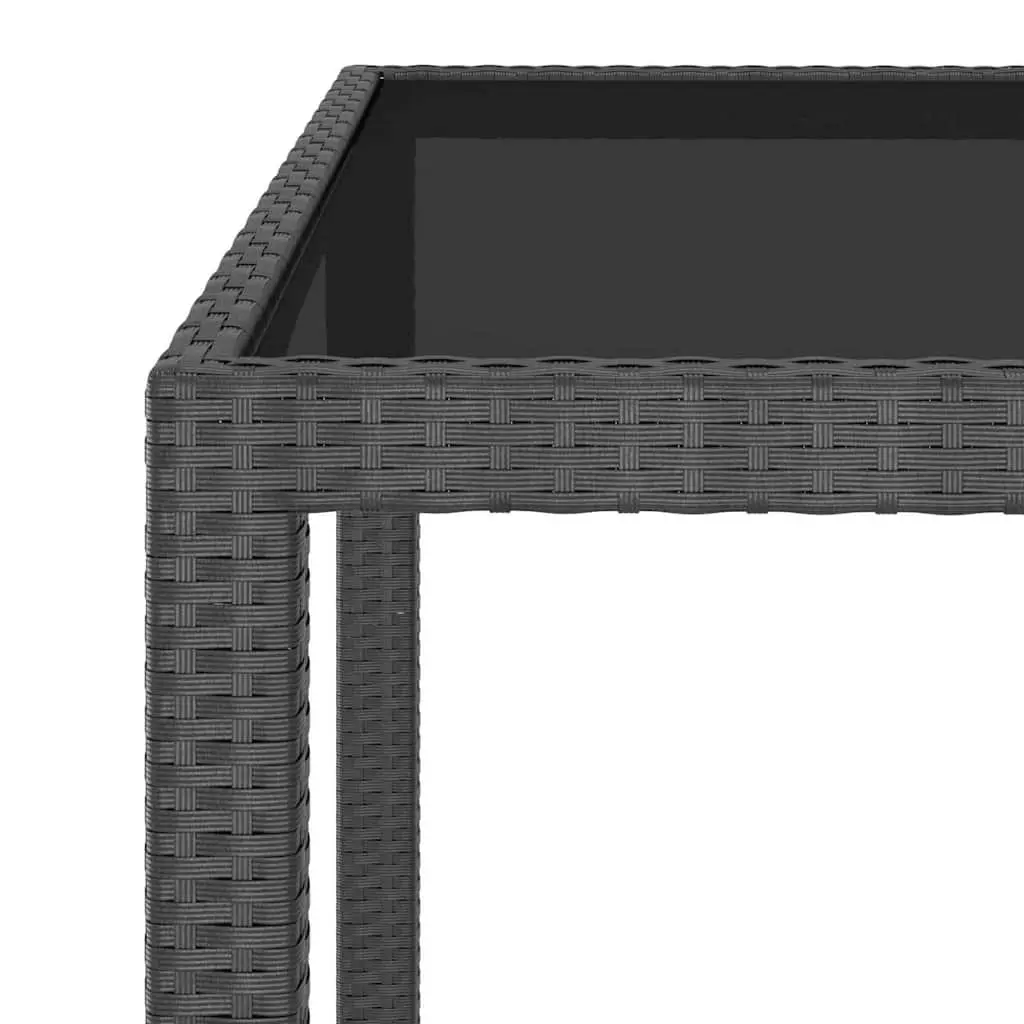 Garden Table Poly Rattan 90x90x75cm Black Tempered Glass