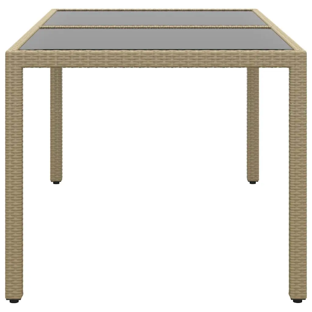 Garden Table Poly Rattan Tempered Glass 150x90x75cm Beige