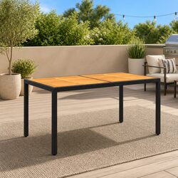 Durable Black Steel and Rattan Garden Dining Table 150x90cm