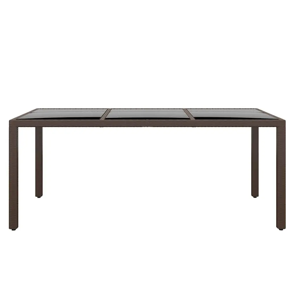 Garden Table Poly Rattan 190x90x75cm Brown Outdoor Patio Tempered Glass