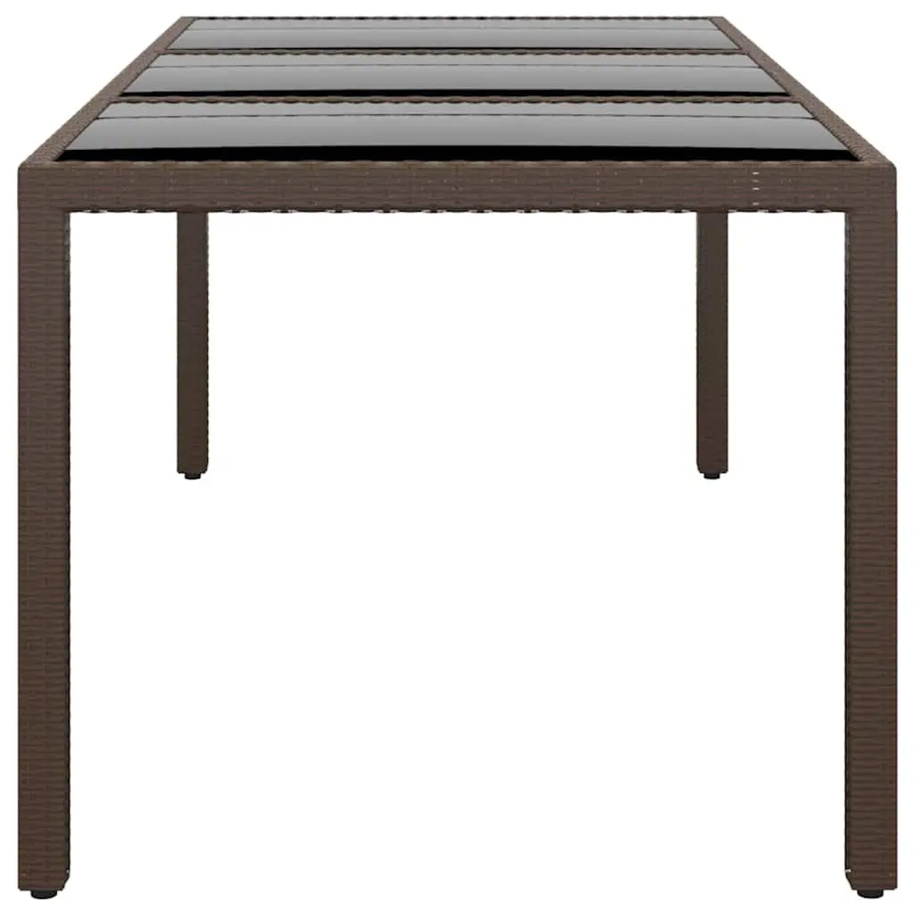 Garden Table Poly Rattan 190x90x75cm Brown Outdoor Patio Tempered Glass