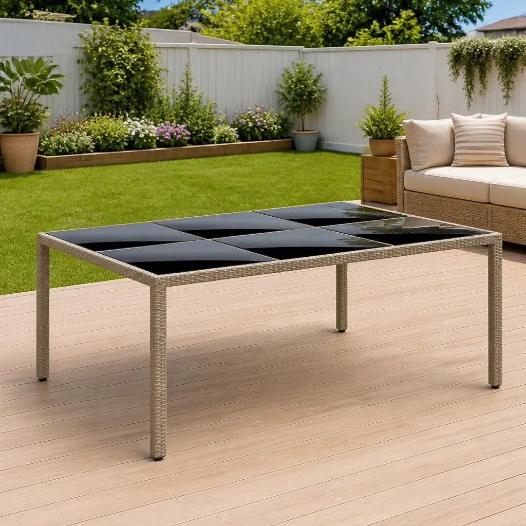 Outdoor Garden Table with Tempered Glass Top