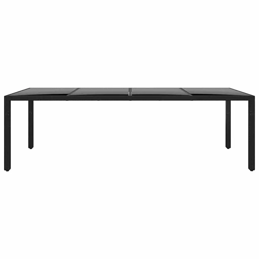 Garden Table Tempered Glass Poly Rattan Black 250x100cm
