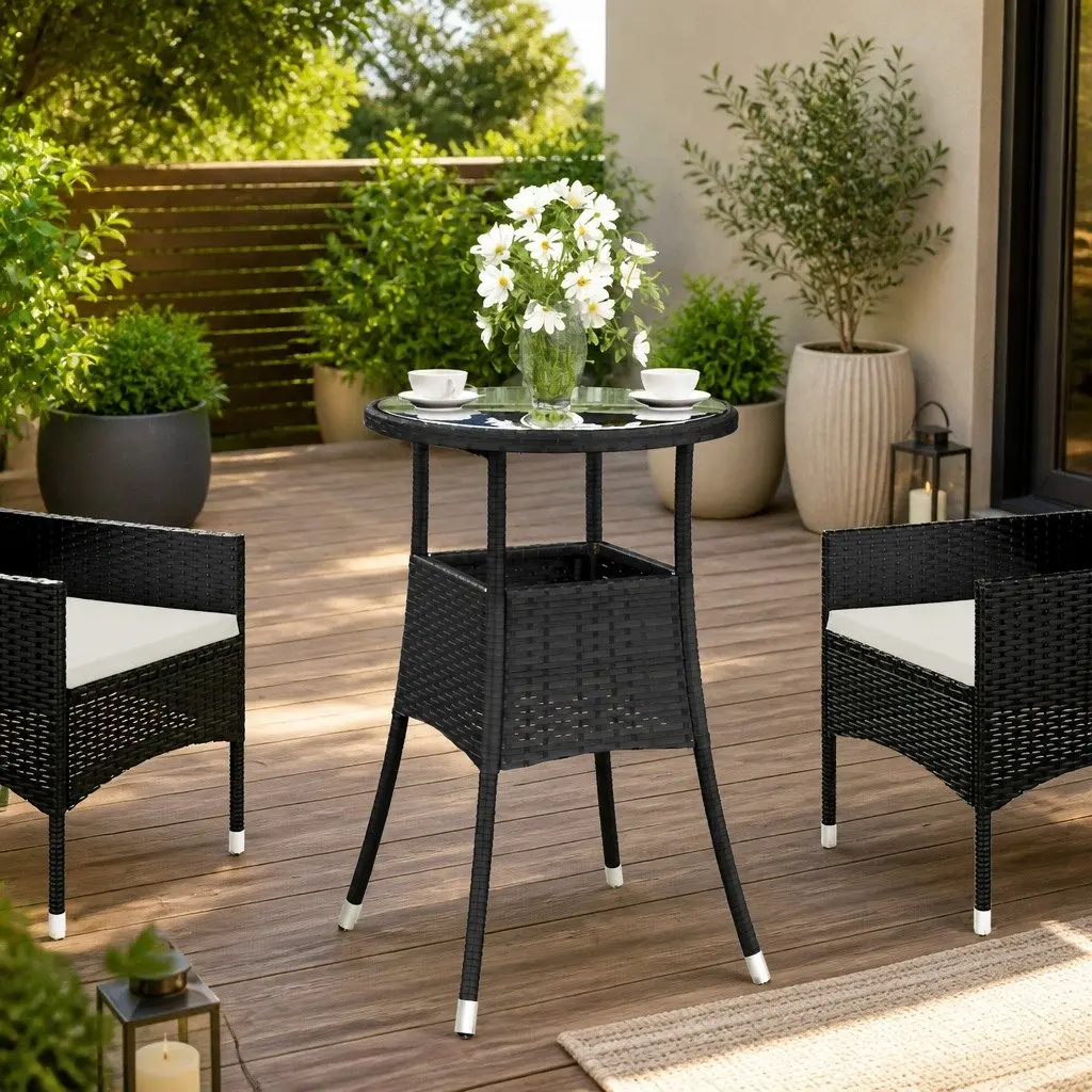 Garden Table with Ø60x75 cm Tempered Glass Top