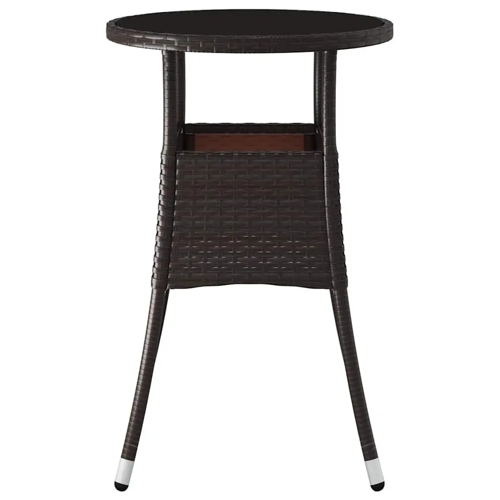 Garden Table Tempered Glass Poly Rattan Brown Ø60cm