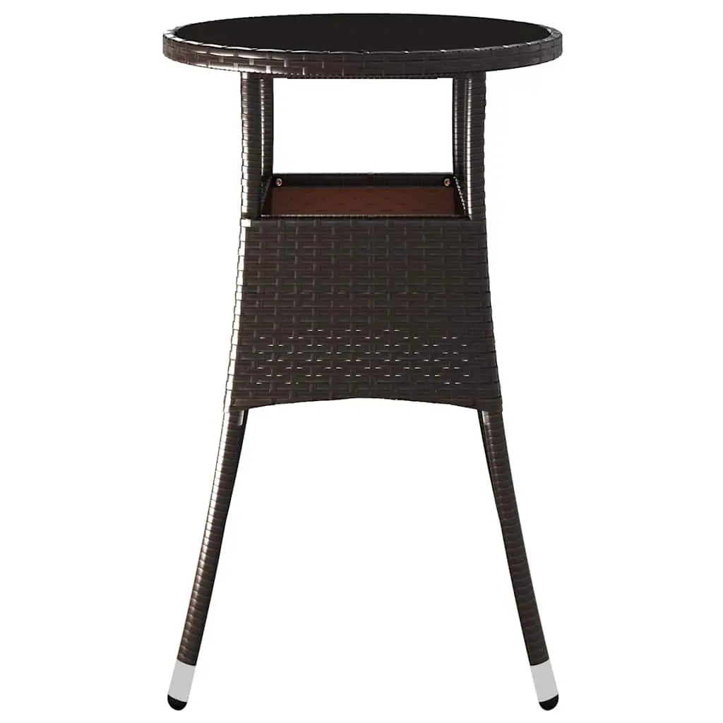 Garden Table Tempered Glass Poly Rattan Brown Ø60cm