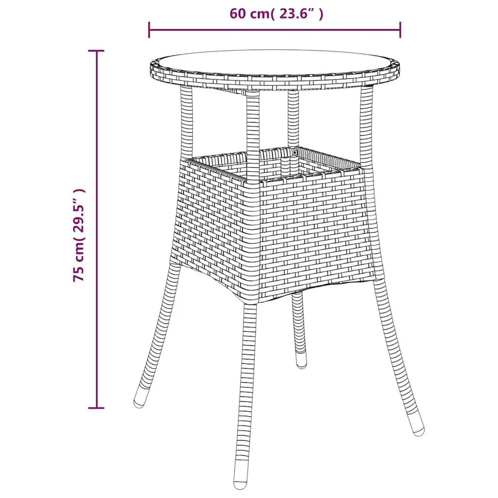 Garden Table Tempered Glass Poly Rattan Brown Ø60cm