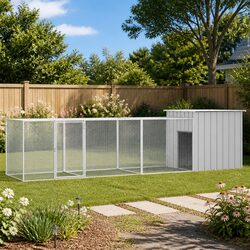 Sturdy Grey Galvanised Steel Chicken Cage 400x91x100 cm