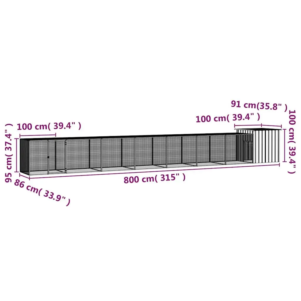 Grey Galvanised Steel Chicken Cage 800x91x100cm