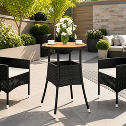 Ø60x75 cm Acacia Wood and Poly Rattan Garden Table