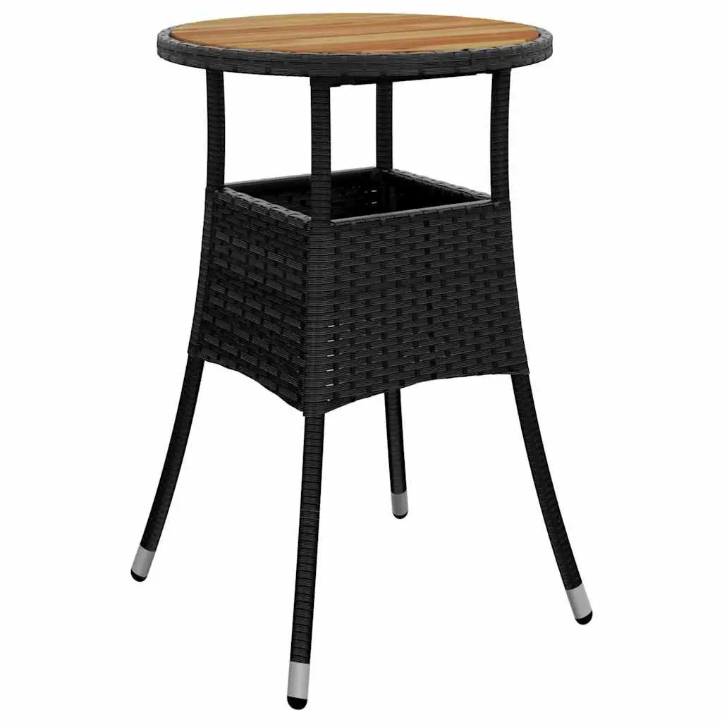 Ø60x75 cm Acacia Wood and Poly Rattan Garden Table