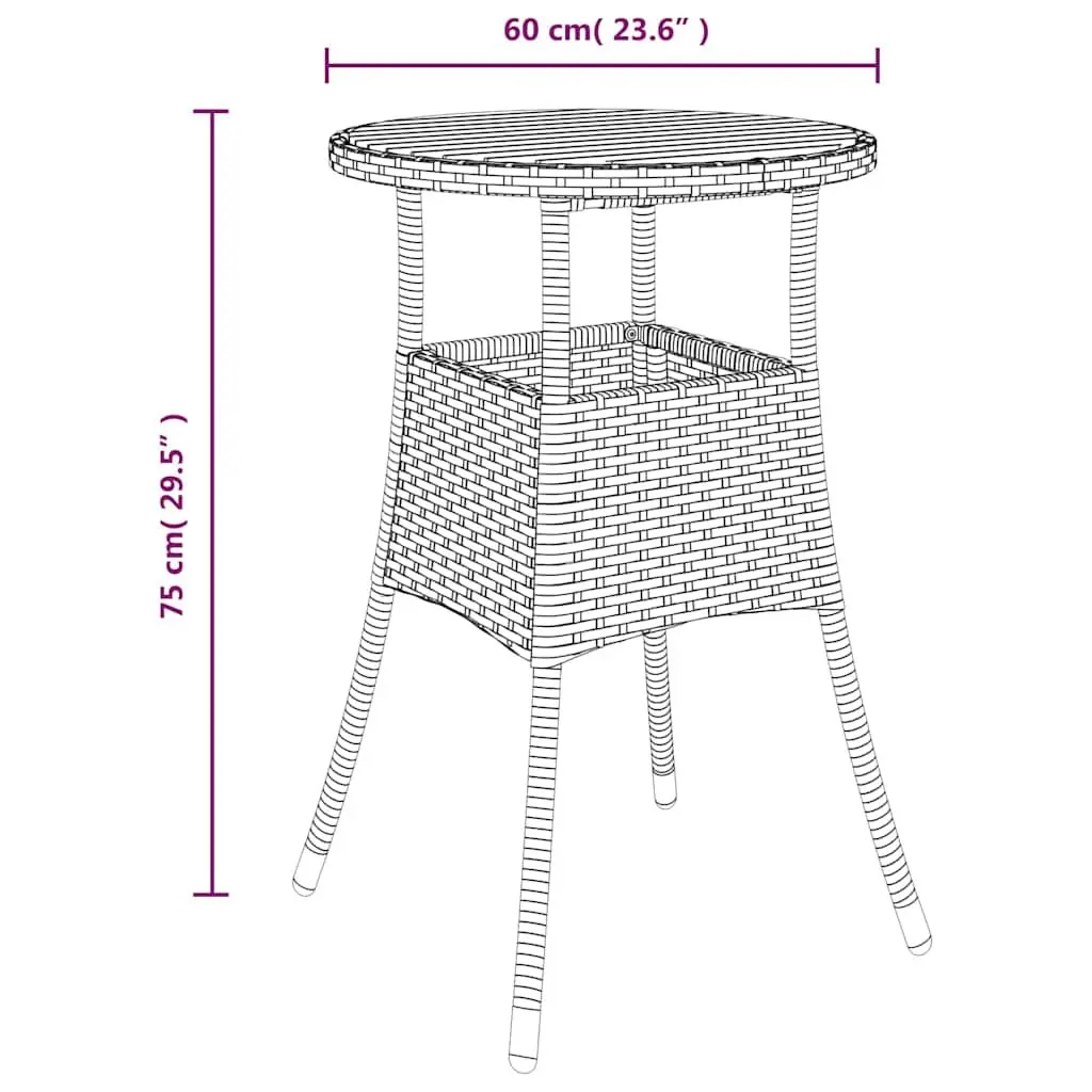 Ø60x75 cm Acacia Wood and Poly Rattan Garden Table